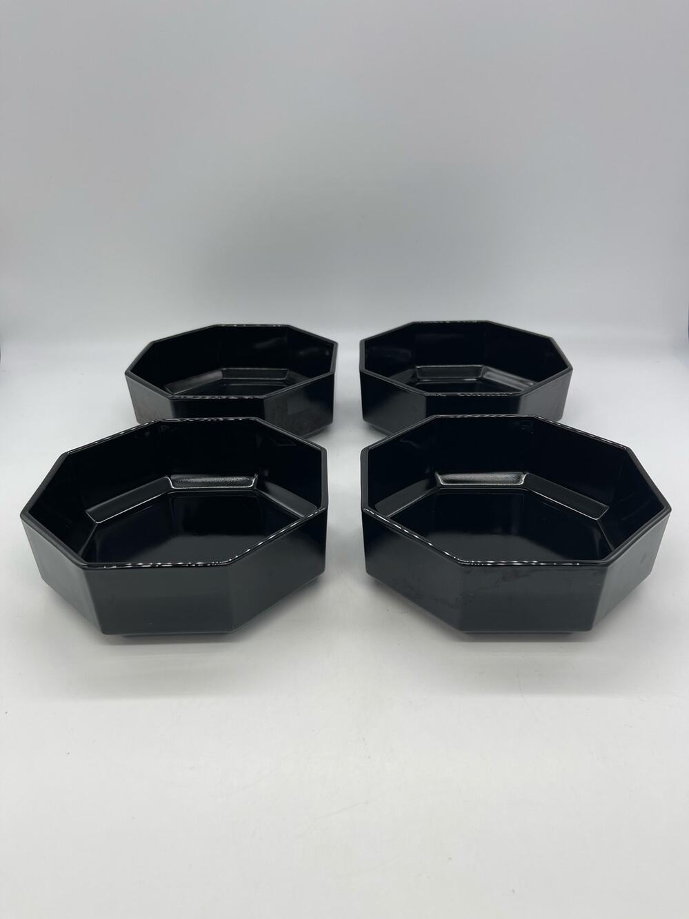 Arcoroc Octime Black Glass Set of 4 Octagon Cereal Bowls EUC 5.5" France